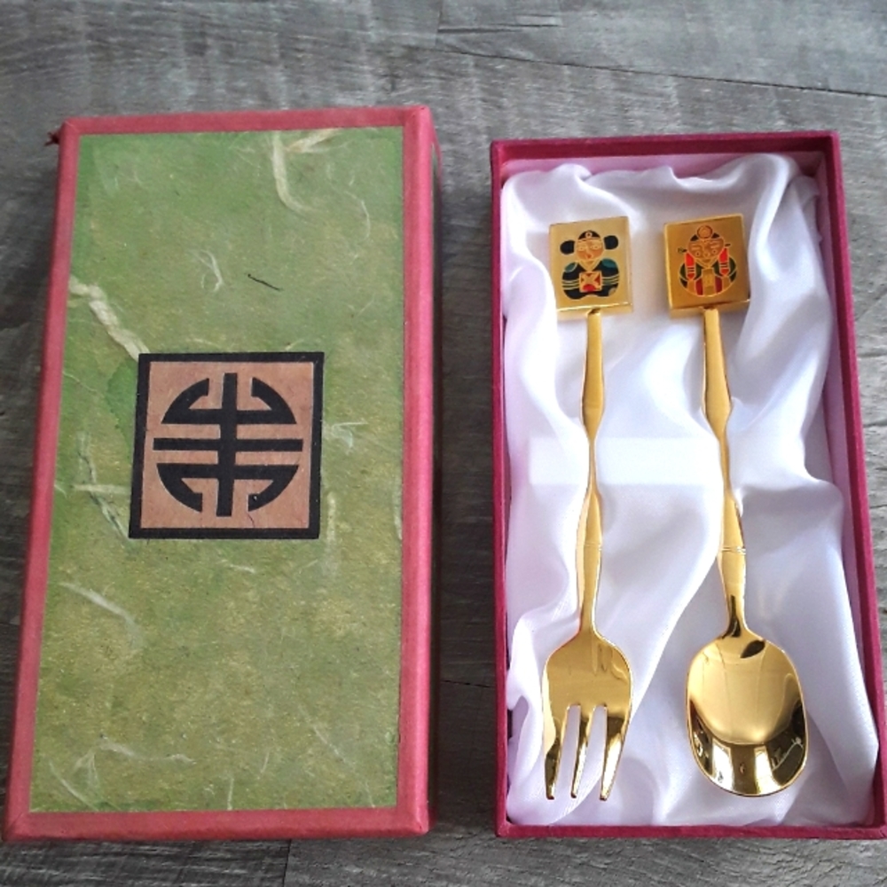 Korean gold-plated child spoon and fork set